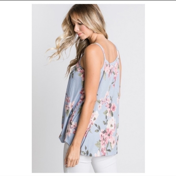 Hopley Floral Spaghetti Strap Tank Top With Knot on the Side Detail-S & L - Picture 6 of 14